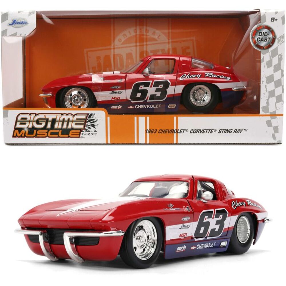 Big Time Muscle - 1:24 1963 Chevy Corvette Stingray Red with White Stripes